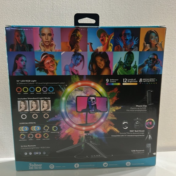 Bower 10” Tabletop RGB Ring Light W/ Tabletop Ballhead Tripod plus Phone Holder. - Picture 5 of 6